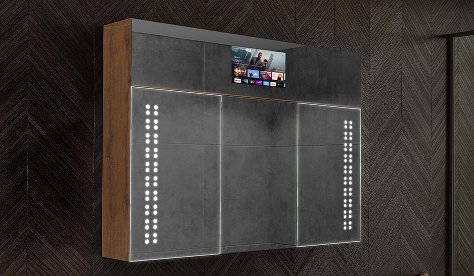 Model Sarah – moderní LED skříňka s hodinami a Bluetooth | ARTFORMA