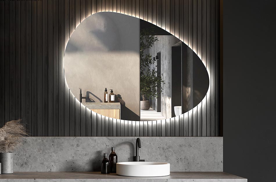 Nepravidelné zrcadlo s jemným ambientním podsvícením do elegantního interiéru | ARTFORMA