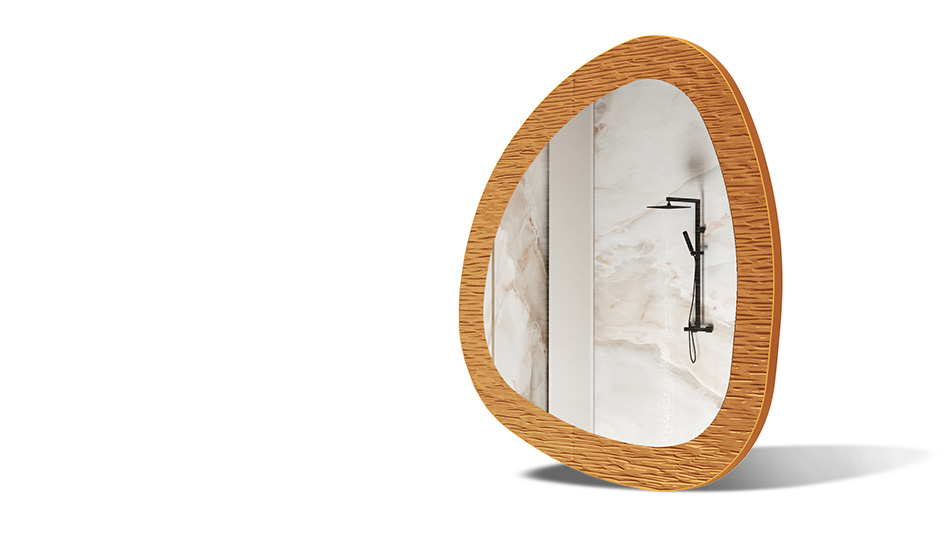 Zrcadlo v rámu s kovovou dekorací. Symbol moderní elegance