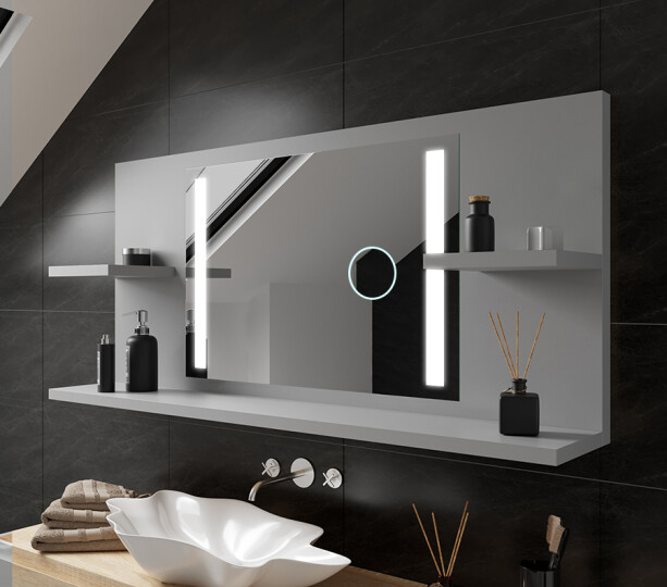 Moderní koupelnové zrcadlo LED s policemi
