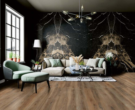 Velkoformátová porcelánová dlaždice na podlahu 120 × 280 cm, Bookmatch, černá, lesklá, se zlatými žilkami, rektifikovaná, A4H203 Pierre Black