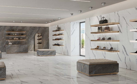 Glazovaná dlažba 120x120, lesklá, se šedými žilkami, rektifikovaná, A4H454 Statuario Superiore