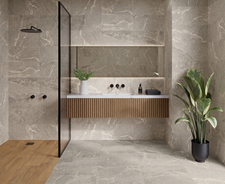 Kamenná dlažba s žilkováním na podlahu, 100x100, matná, šedá A4H506 Volterra Grey