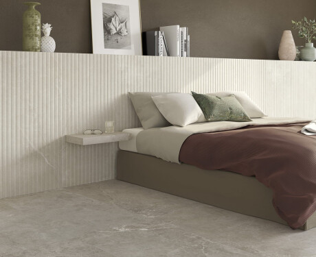 Rýhované dlaždice na podlahu 60x120, světle šedé, matné, A4H510 Rigat-One Ermetica Bianco