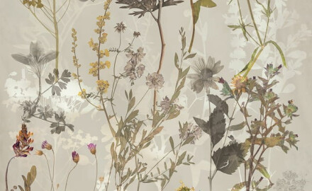 Stěnová keramická dlažba 60 × 120 cm, šedá s květinovými vzory, matná, A4H919 Glame