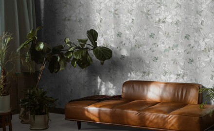 Stenní dlaždice 60 × 120 cm, šedé s květinovými vzory, matné, A4H923 Lirio