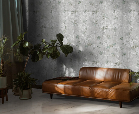 Stenní dlaždice 60 × 120 cm, šedé s květinovými vzory, matné, A4H923 Lirio
