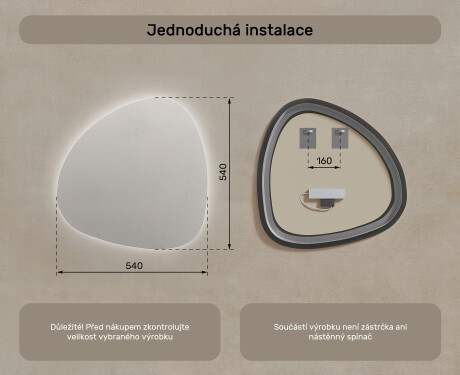 LED zrcadlo do koupelny s nepravidelným tvarem 54x54cm s chladnou barvou LED 7000K, teplou barvou 3000K nebo neutrální barvou 4500K #7