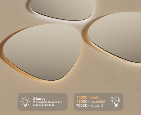 LED zrcadlo do koupelny s nepravidelným tvarem 74x74cm s chladnou barvou LED 7000K, teplou barvou 3000K nebo neutrální barvou 4500K #3