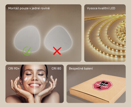 LED zrcadlo do koupelny s nepravidelným tvarem 74x74cm s chladnou barvou LED 7000K, teplou barvou 3000K nebo neutrální barvou 4500K #5