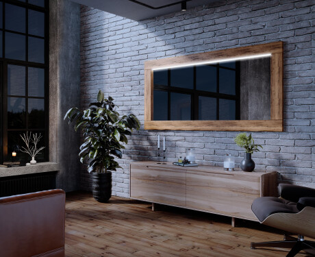 Velké zrcadlo LED v dubovém rámu na zeď L225