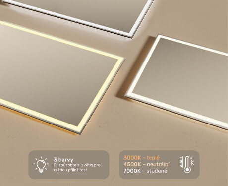 Koupelnové zrcadlo s LED podsvícením 120x70cm s chladnou barvou LED 7000K, teplou barvou 3000K nebo neutrální barvou 4500K #3