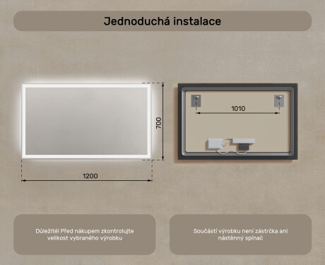 Koupelnové zrcadlo s LED podsvícením 120x70cm s chladnou barvou LED 7000K, teplou barvou 3000K nebo neutrální barvou 4500K #7