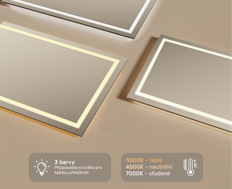 Koupelnové zrcadlo s LED podsvícením 120x70cm s chladnou barvou LED 7000K, teplou barvou 3000K nebo neutrální barvou 4500K #3