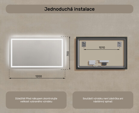 Koupelnové zrcadlo s LED podsvícením 120x70cm s chladnou barvou LED 7000K, teplou barvou 3000K nebo neutrální barvou 4500K #7
