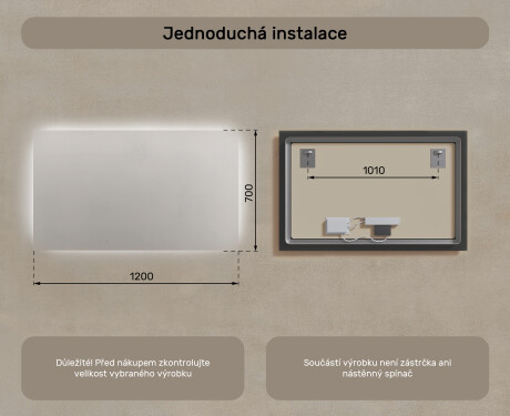 Koupelnové zrcadlo s LED podsvícením 120x70cm s chladnou barvou LED 7000K, teplou barvou 3000K nebo neutrální barvou 4500K #7