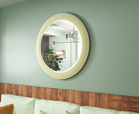 LED zrcadlo z MDF v kulatém, lakovaném rámu L306