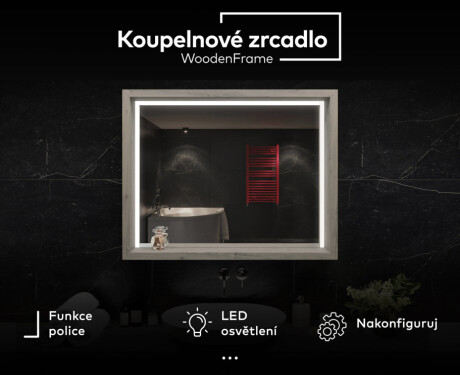 LED koupelnové zrcadlo s rámem WoodenFrame v barvě Oslo dub #2