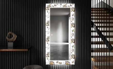 Dekorativní zrcadlo s LED osvětlením do předsíně - Golden Flowers