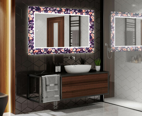 Podsvícené dekorativní zrcadlo do koupelny - Elegant Flowers #2