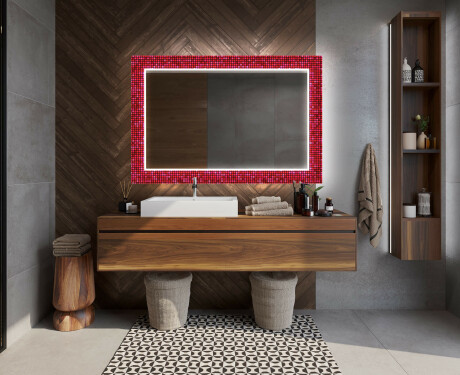 Podsvícené dekorativní zrcadlo do koupelny - Red Mosaic #12