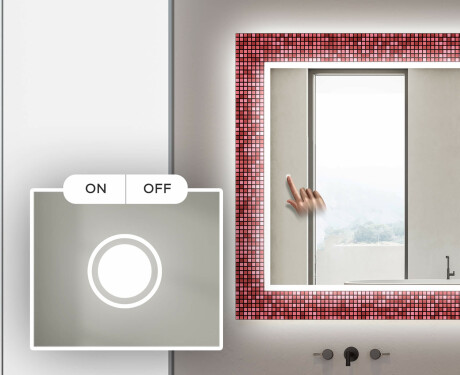 Podsvícené dekorativní zrcadlo do koupelny - Red Mosaic #4