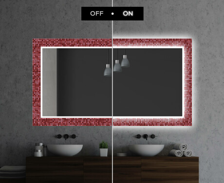 Podsvícené dekorativní zrcadlo do koupelny - Red Mosaic #7