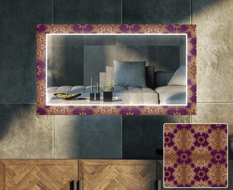 Dekorativní zrcadlo s LED osvětlením do obývacího pokoje - Gold Mandala
