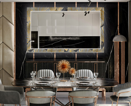 Dekorativní zrcadlo s LED osvětlením do jídelny - Golden Leaves #12