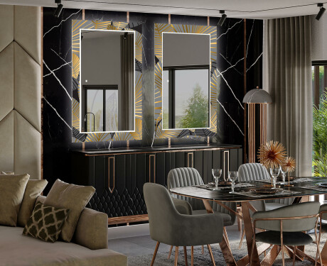 Dekorativní zrcadlo s LED osvětlením do jídelny - Golden Leaves #2