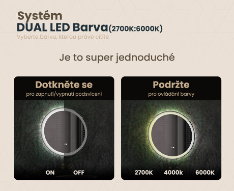 Kulaté zrcadlo s LED osvětlením 60cm s Dual color, Vypínač dotykový, Topná rohož - L76 #3