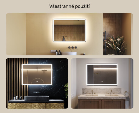 Koupelnové zrcadlo s LED podsvícením 100x70cm s Dual color, Vypínač dotykový, Topná rohož, Bluetooth reproduktor - L141 #2