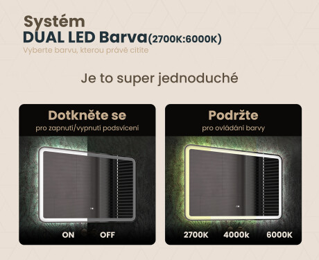 Koupelnové zrcadlo s LED podsvícením 100x70cm s Dual color, Vypínač dotykový, Topná rohož, Bluetooth reproduktor - L141 #3