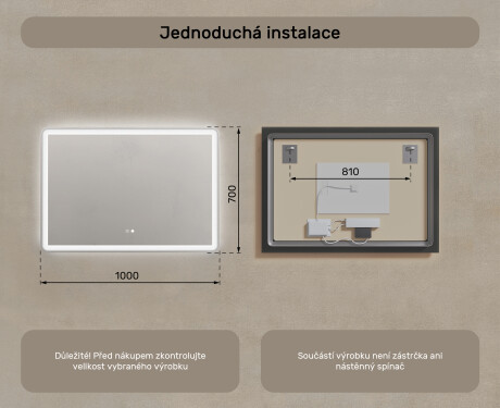 Koupelnové zrcadlo s LED podsvícením 100x70cm s Dual color, Vypínač dotykový, Topná rohož, Bluetooth reproduktor - L141 #8