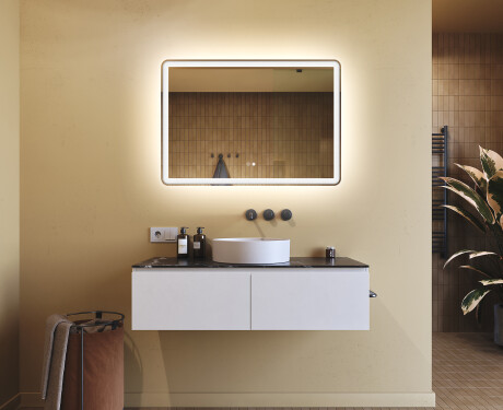 Koupelnové zrcadlo s LED podsvícením 100x70cm s Dual color, Vypínač dotykový, Topná rohož, Bluetooth reproduktor - L141 #9