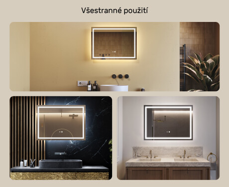 Koupelnové zrcadlo 70x50cm s LED podsvícením s Dual color, Vypínač dotykový, Topná rohož - L49 #2
