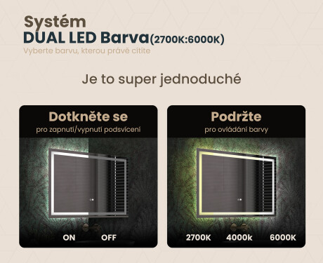 Koupelnové zrcadlo 70x50cm s LED podsvícením s Dual color, Vypínač dotykový, Topná rohož - L49 #3