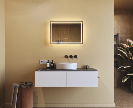 Koupelnové zrcadlo 70x50cm s LED podsvícením s Dual color, Vypínač dotykový, Topná rohož - L49 #9