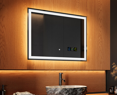 Koupelnové zrcadlo s LED podsvícením 80x60cm s Dual color, Vypínač dotykový, Stanice - L01