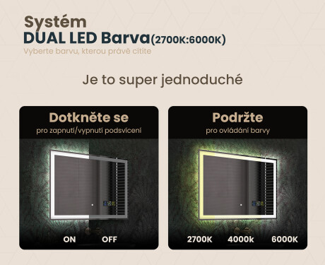 Koupelnové zrcadlo s LED podsvícením 80x60cm s Dual color, Vypínač dotykový, Stanice - L01 #3