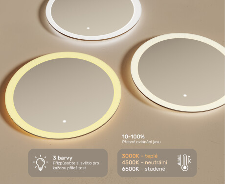 kulaté zrcadlo do koupelny s osvětlením LED 60cm s Dual color, Vypínač dotykový #3