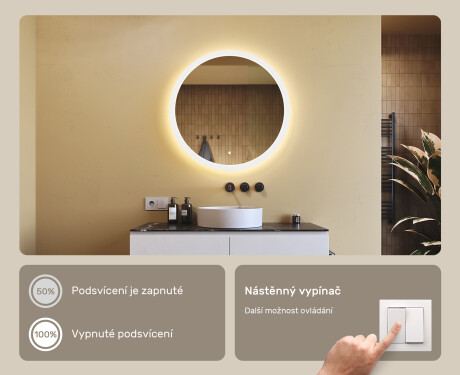 kulaté zrcadlo do koupelny s osvětlením LED 80cm s Dual color, Vypínač dotykový #4