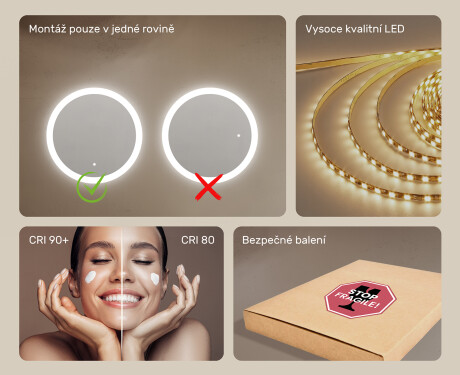 kulaté zrcadlo do koupelny s osvětlením LED 80cm s Dual color, Vypínač dotykový #5