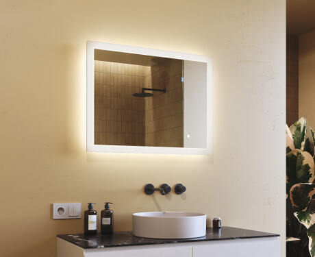 Obdélníkové koupelnové zrcadlo s osvětlením LED 80x60cm s Dual color, Vypínač dotykový