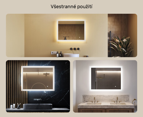 Obdélníkové koupelnové zrcadlo s osvětlením LED 80x60cm s Dual color, Vypínač dotykový #2