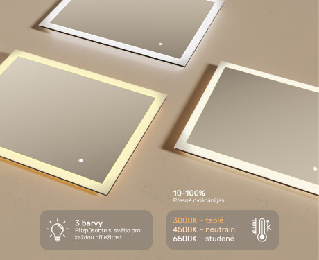 Obdélníkové koupelnové zrcadlo s osvětlením LED 80x60cm s Dual color, Vypínač dotykový #3