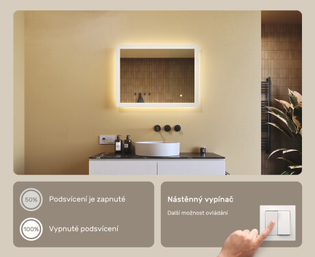 Obdélníkové koupelnové zrcadlo s osvětlením LED 80x60cm s Dual color, Vypínač dotykový #4