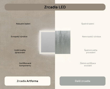 Obdélníkové koupelnové zrcadlo s osvětlením LED 80x60cm s Dual color, Vypínač dotykový #6
