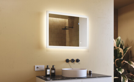 Obdélníkové koupelnové zrcadlo s osvětlením LED 80x60cm s Dual color, Vypínač dotykový