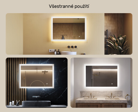 Obdélníkové zrcadlo do koupelny s LED osvětlením 100x70cm s Dual color, Vypínač dotykový #2